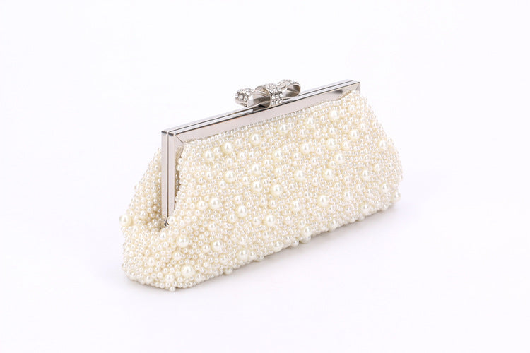 Hand-Beaded Pearl Evening Clutch Bag