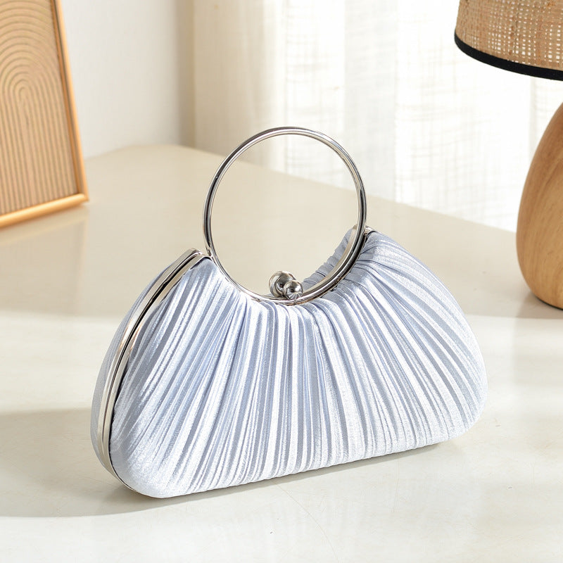 Simple Versatile Silk Round Pleated Evening Clutch Bag