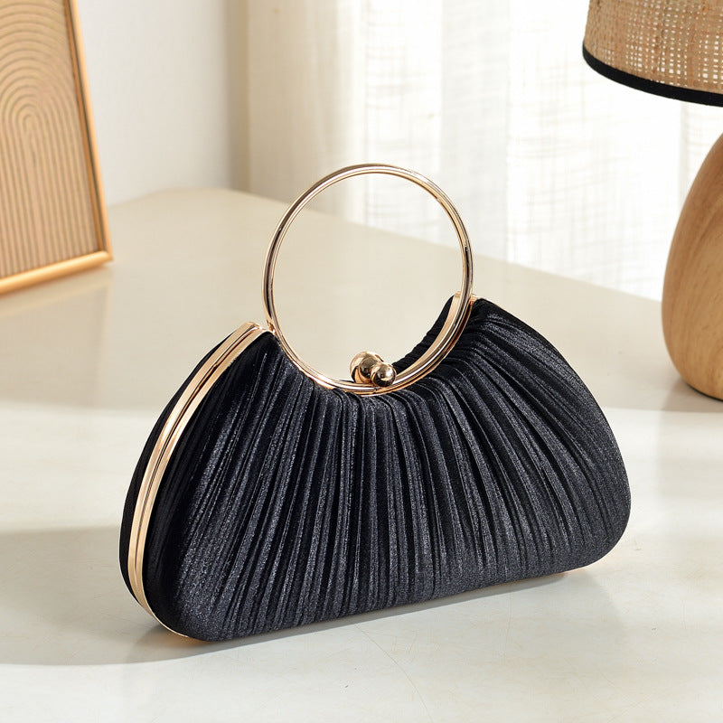 Simple Versatile Silk Round Pleated Evening Clutch Bag