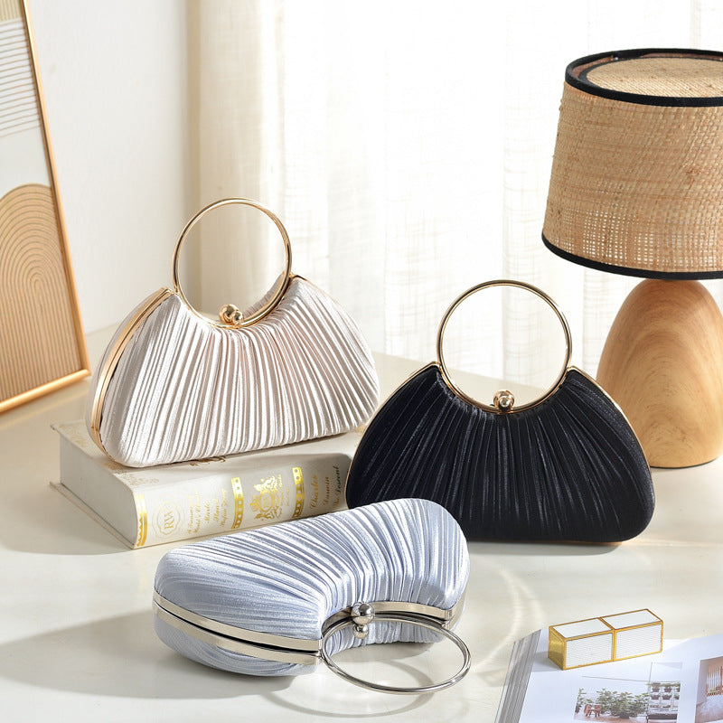 Simple Versatile Silk Round Pleated Evening Clutch Bag