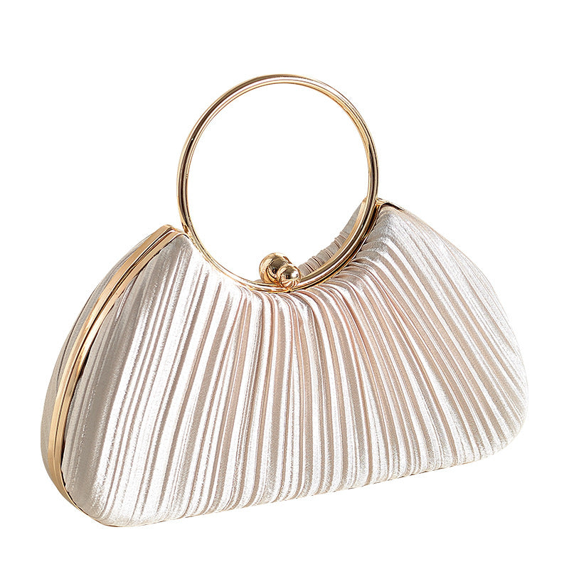 Simple Versatile Silk Round Pleated Evening Clutch Bag