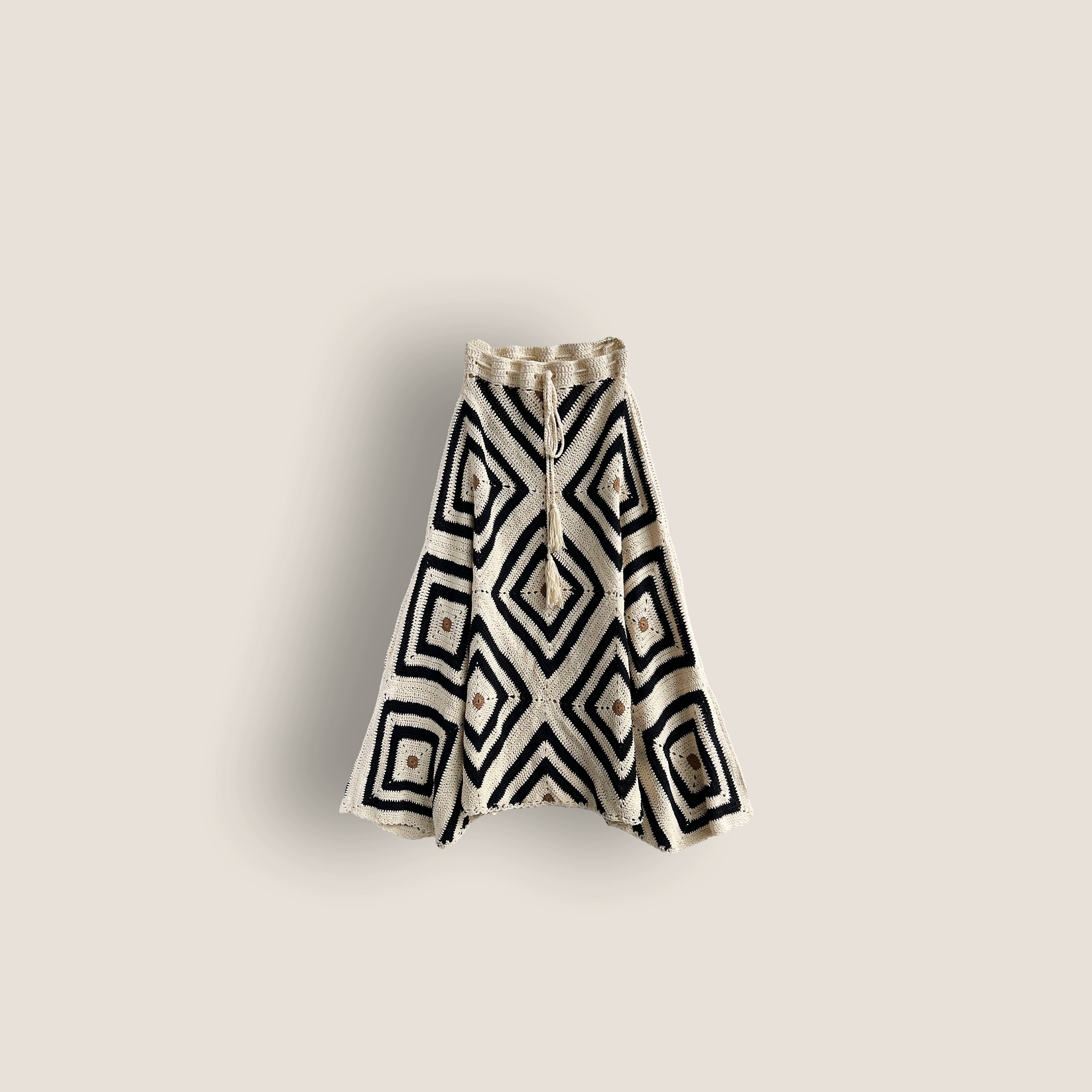 Hand-crocheted color-blocked woven skirt