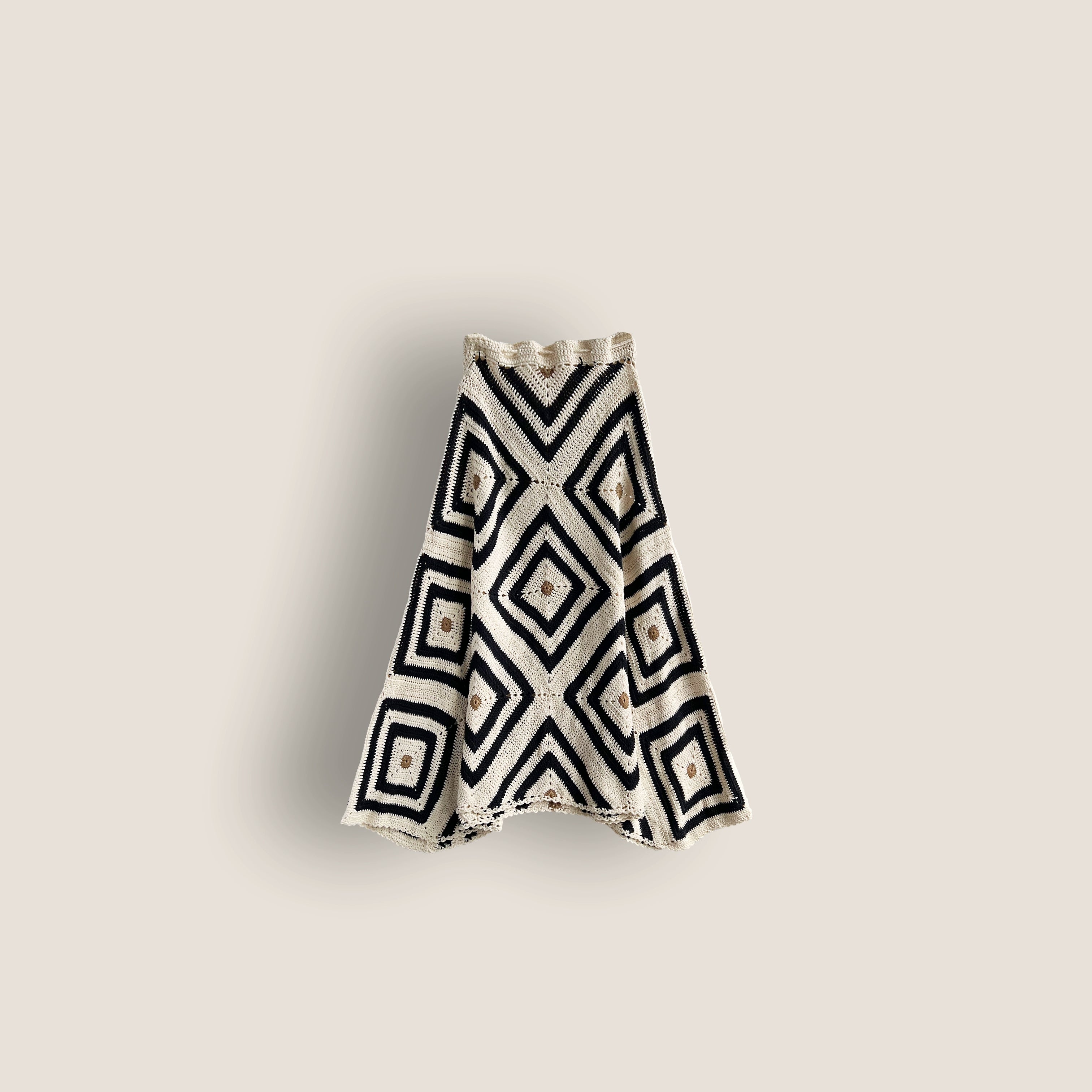 Hand-crocheted color-blocked woven skirt