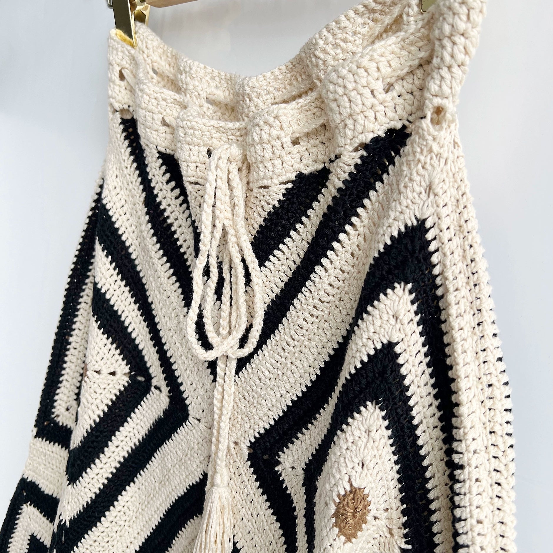 Hand-crocheted color-blocked woven skirt