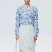 Hand-crocheted wool rose flower sweater