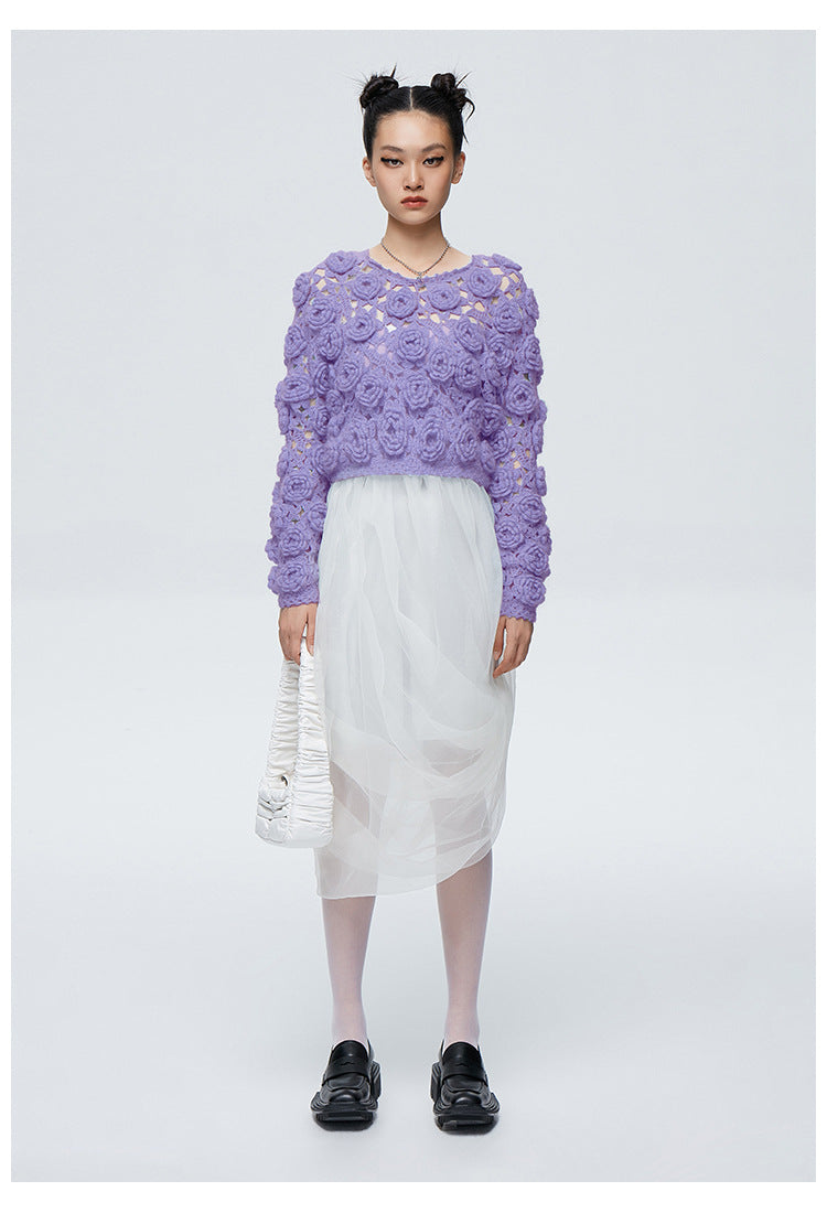 Hand-crocheted wool rose flower sweater