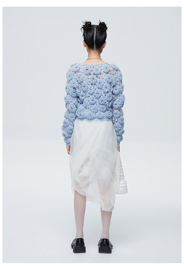 Hand-crocheted wool rose flower sweater