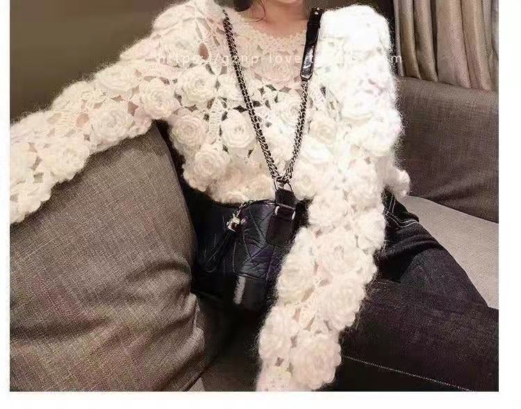 Hand-crocheted wool rose flower sweater