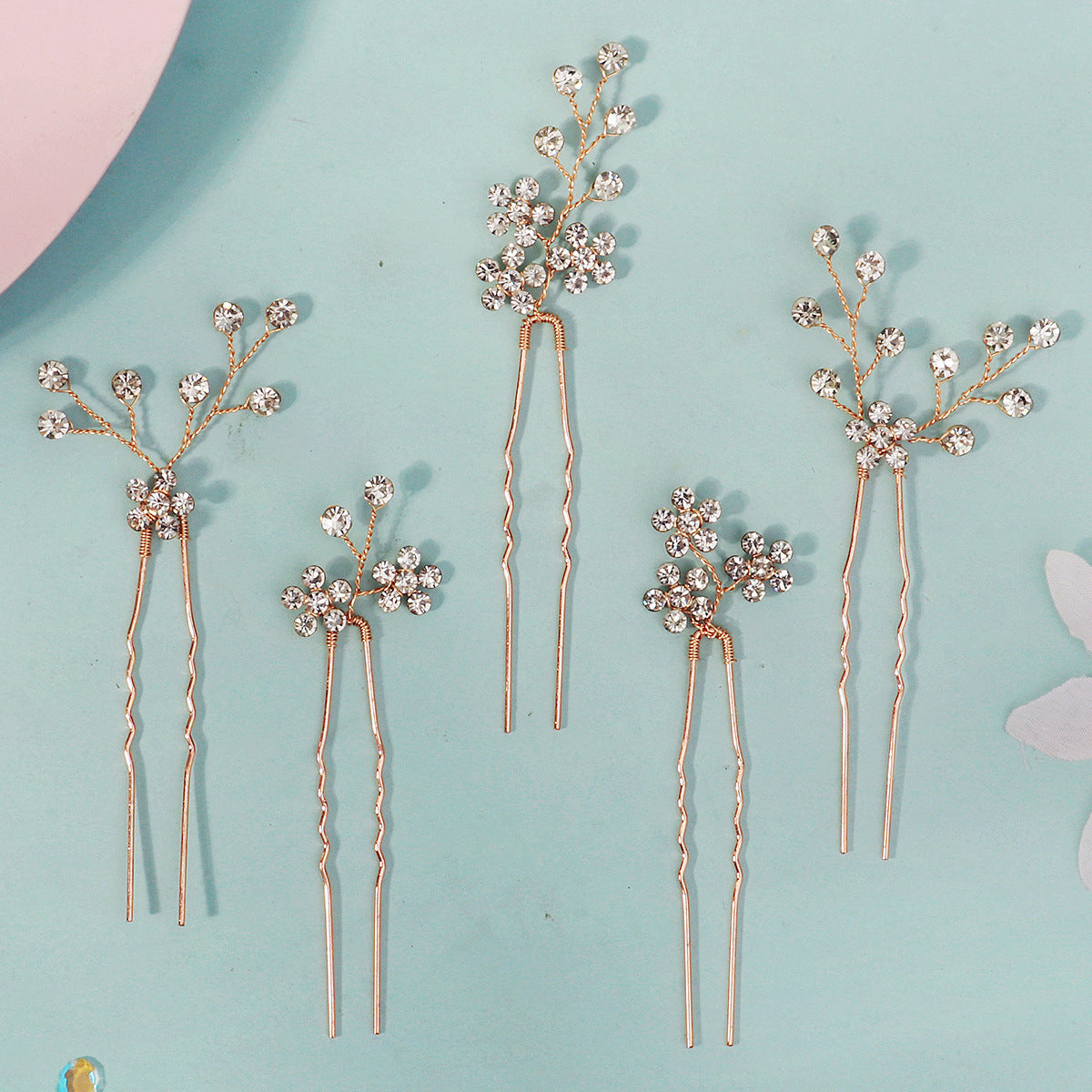 Bridal Rhinestone Plum Blossom Hairpin Set (5 Pieces)