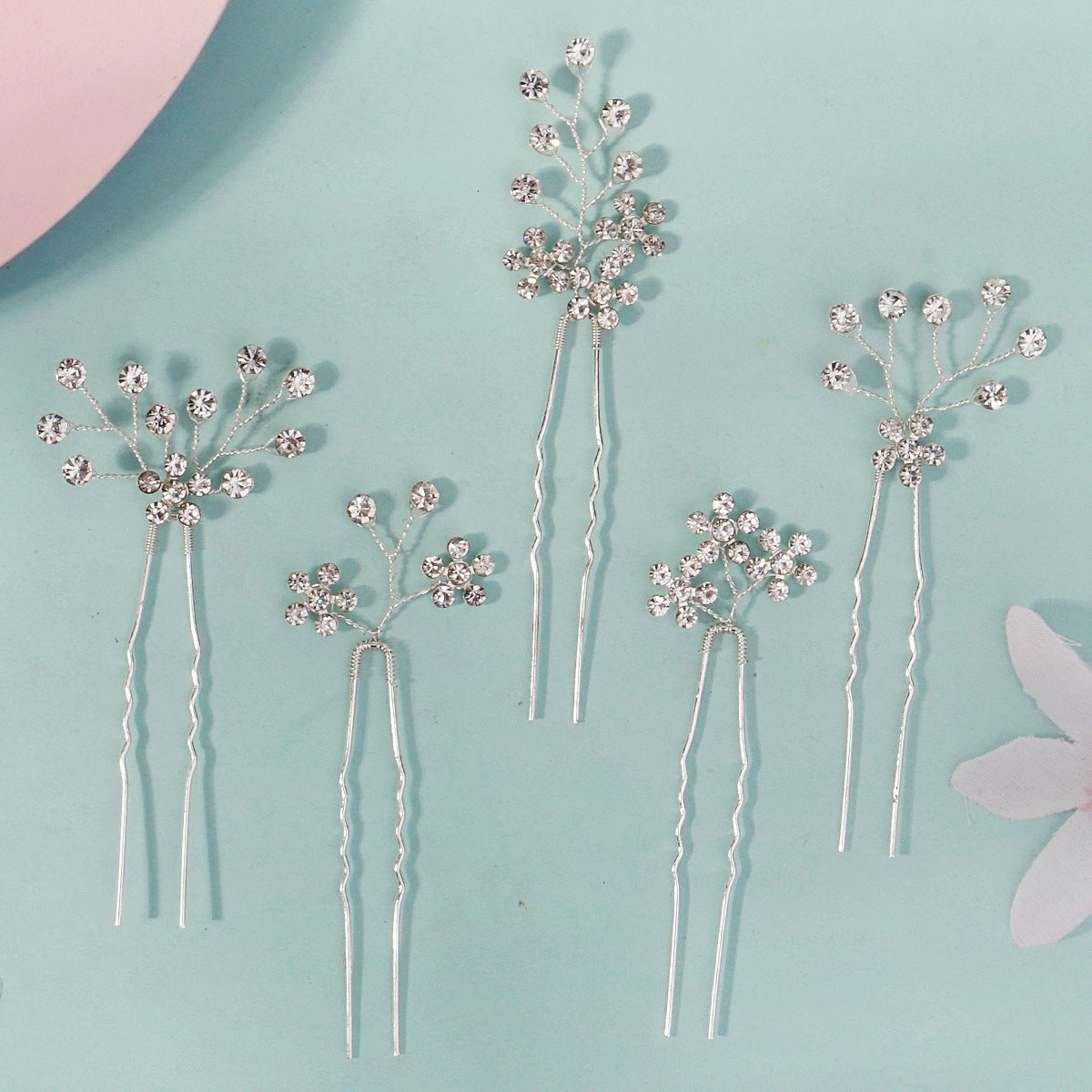 Bridal Rhinestone Plum Blossom Hairpin Set (5 Pieces)