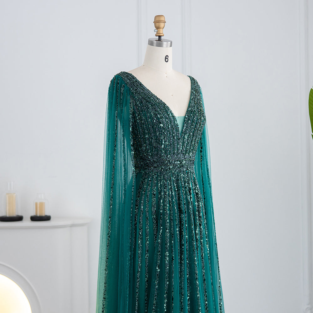 Luxury Nude Evening Dress with Cape Sleeves SS322