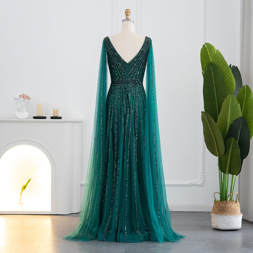 Luxury Nude Evening Dress with Cape Sleeves SS322  Emerald Green / US 20