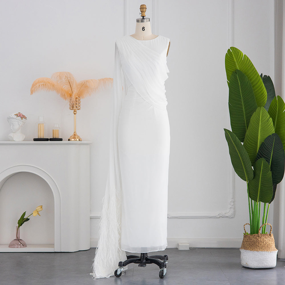 Elegant Light Blue Evening Dresses with Feathers Cape sleeve SF289