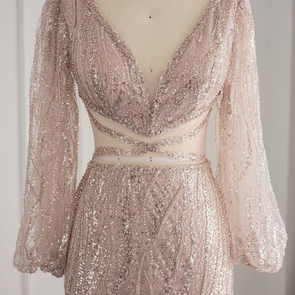 Luxury Beaded Long Sleeves Sage Green Formal Dress RM033