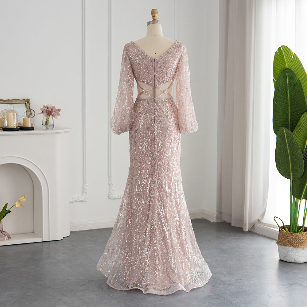 Luxury Beaded Long Sleeves Sage Green Formal Dress RM033