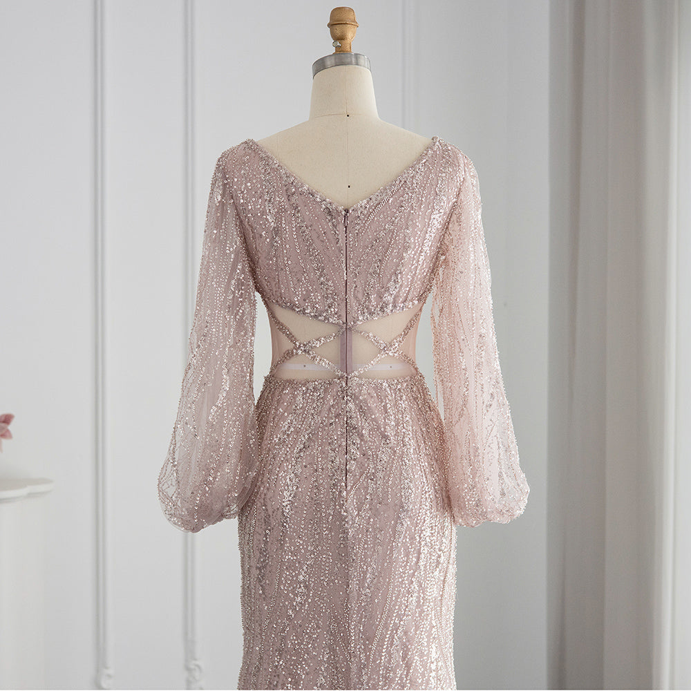 Luxury Beaded Long Sleeves Sage Green Formal Dress RM033