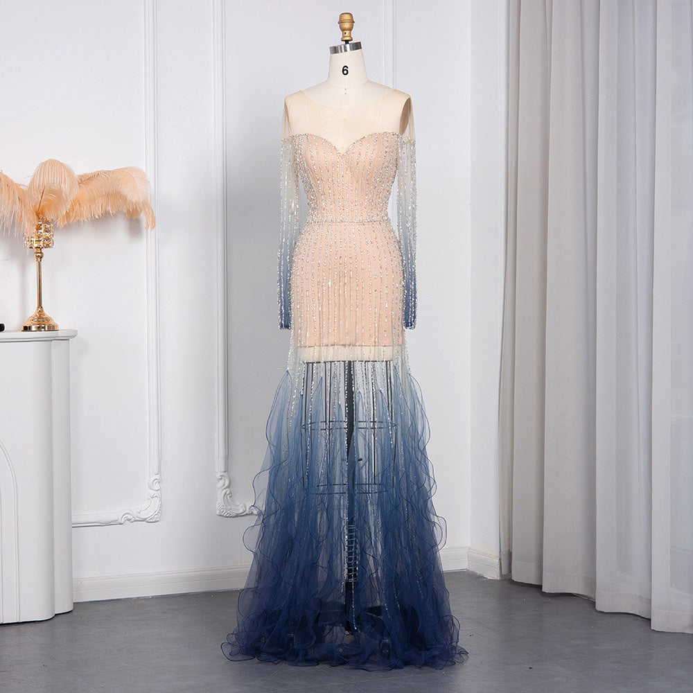 Luxury Long Sleeve Off Shoulder Evening Dress SS328  Blue / US 16