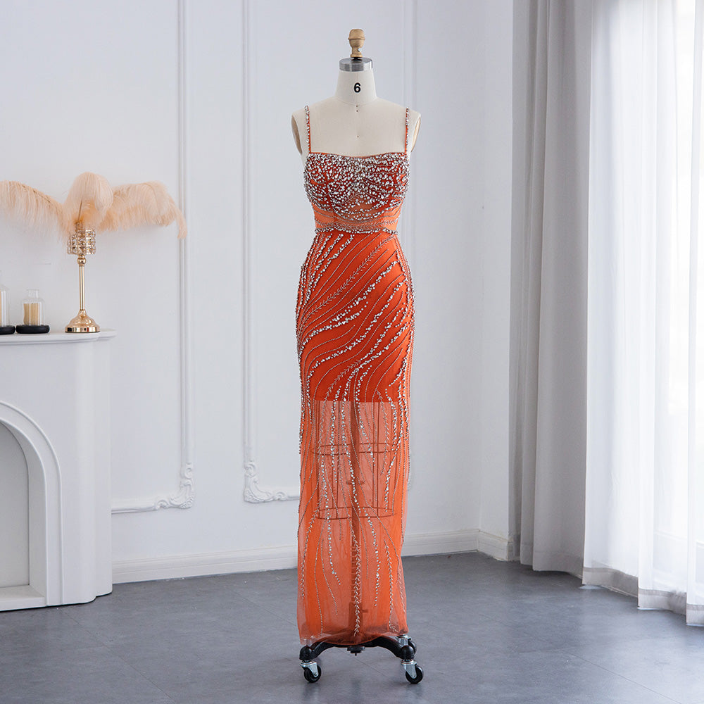 Luxury Orange Crystal Spaghetti Cocktail Party Dress RM155  Orange / US 16