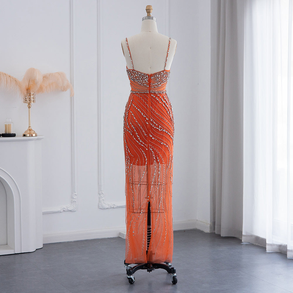 Luxury Orange Crystal Spaghetti Cocktail Party Dress RM155
