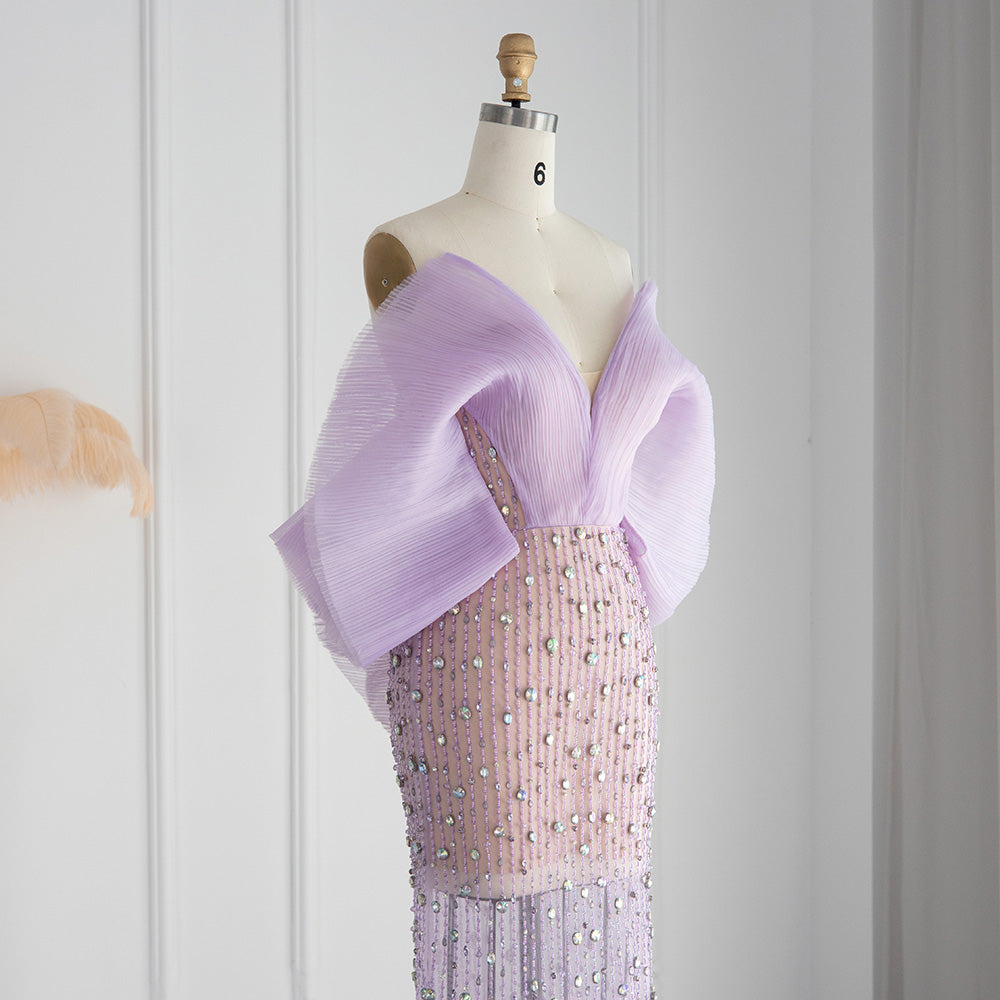 Dreamy Vow Luxury Dubai Lilac Long Evening Dress for Women Wedding Party 2023 Elegant Off Shoulder Arabic Formal Prom Gown 327