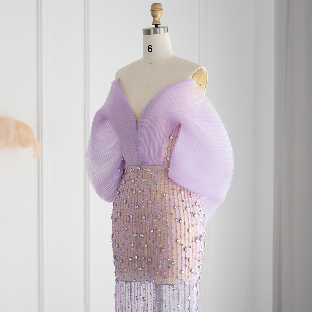 Dreamy Vow Luxury Dubai Lilac Long Evening Dress for Women Wedding Party 2023 Elegant Off Shoulder Arabic Formal Prom Gown 327