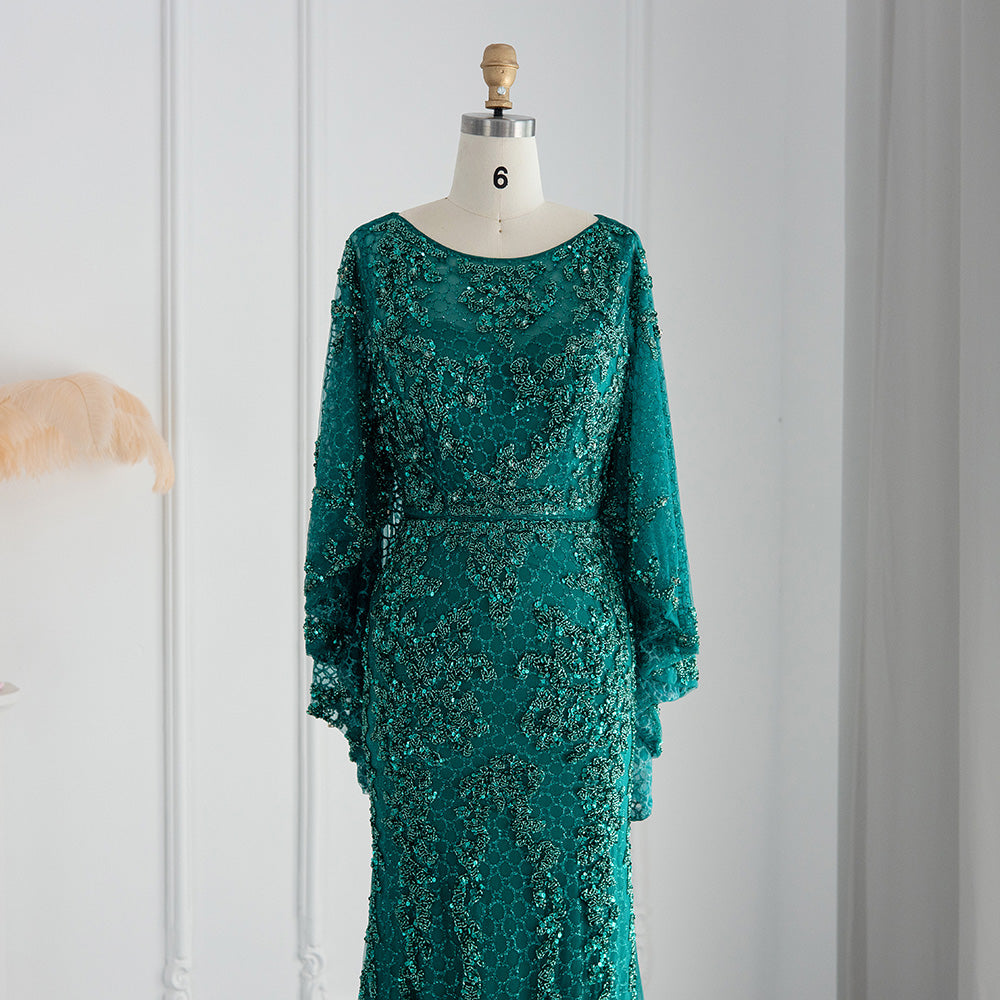 Luxury Gold Mermaid Evening Dress with Cape Shawl SS117