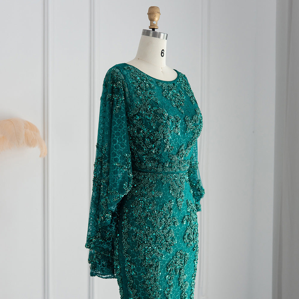 Luxury Gold Mermaid Evening Dress with Cape Shawl SS117