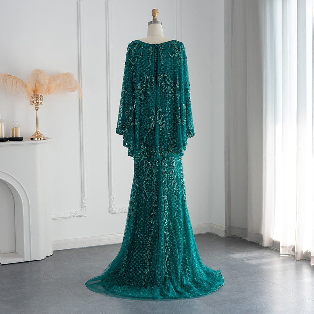 Luxury Gold Mermaid Evening Dress with Cape Shawl SS117