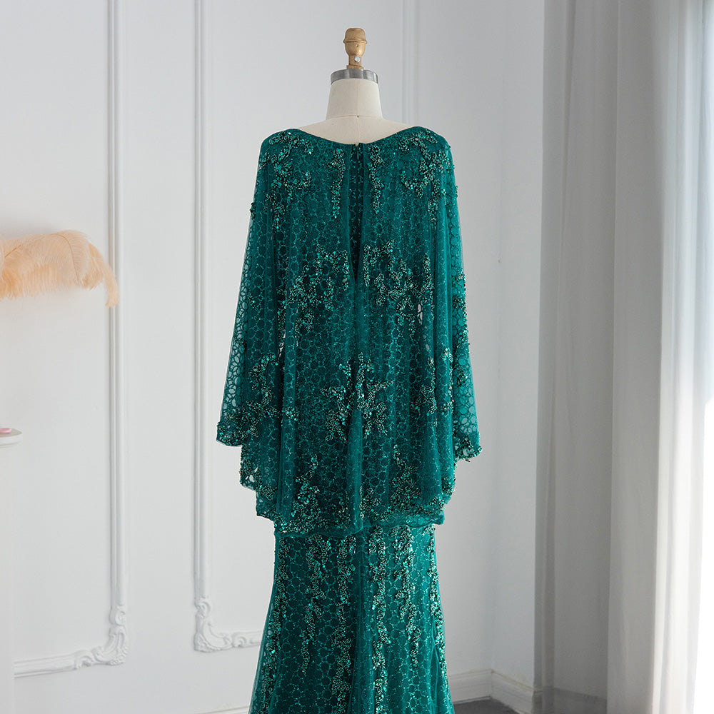 Luxury Gold Mermaid Evening Dress with Cape Shawl SS117