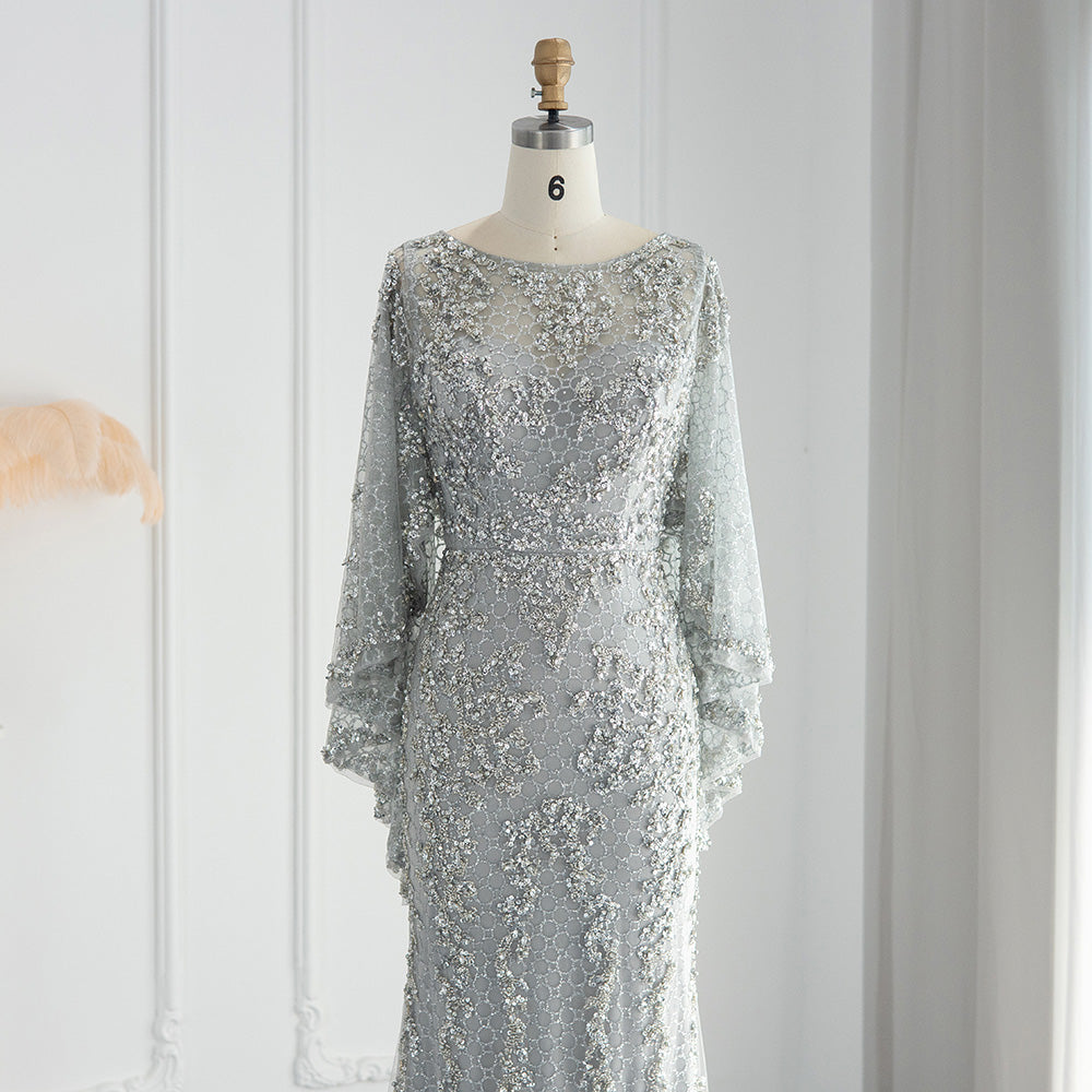 Luxury Gold Mermaid Evening Dress with Cape Shawl SS117