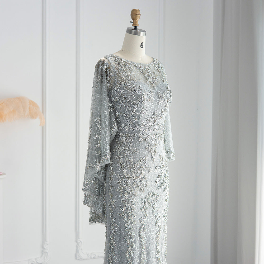 Luxury Gold Mermaid Evening Dress with Cape Shawl SS117