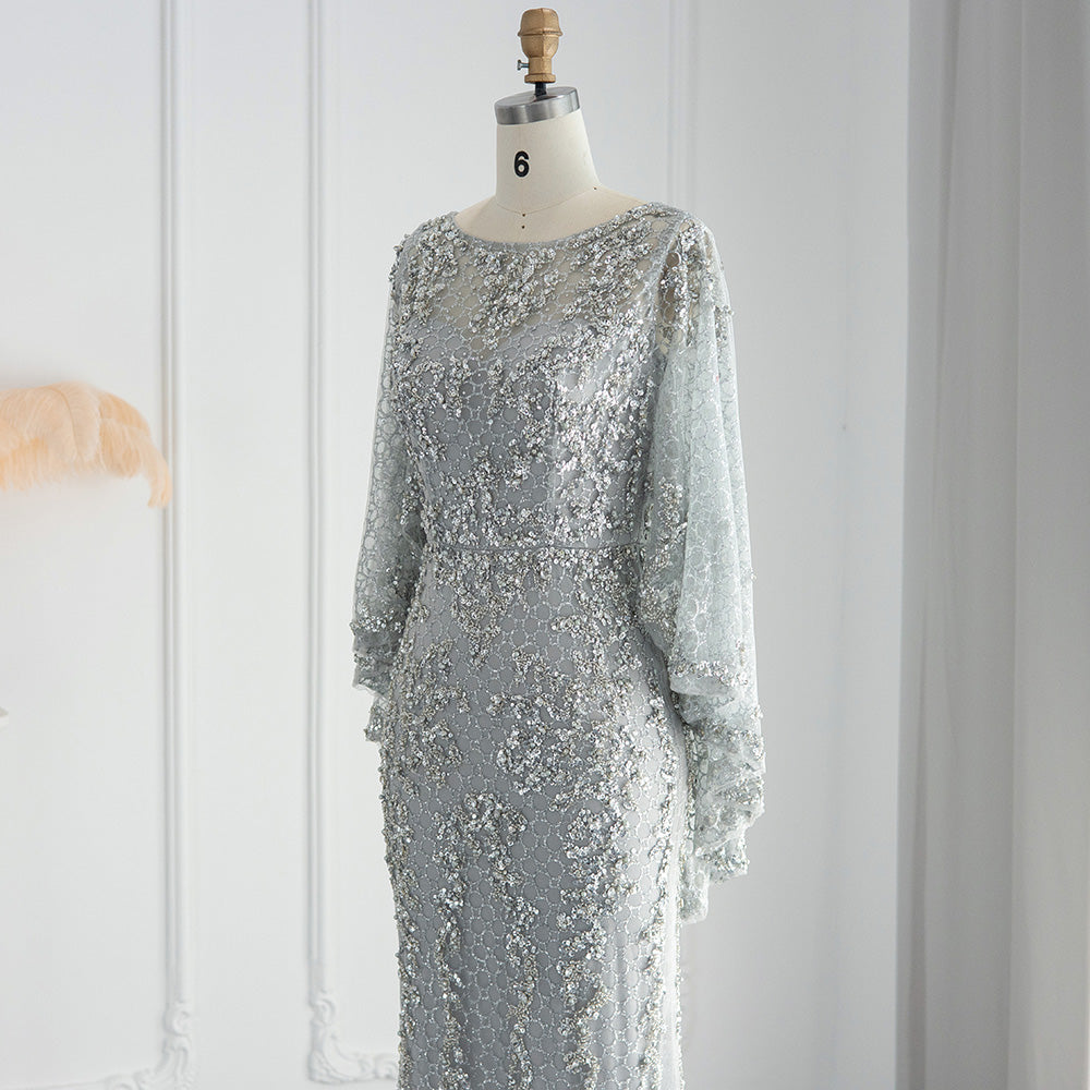 Luxury Gold Mermaid Evening Dress with Cape Shawl SS117