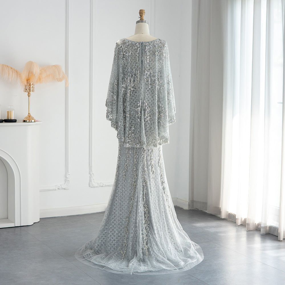 Luxury Gold Mermaid Evening Dress with Cape Shawl SS117