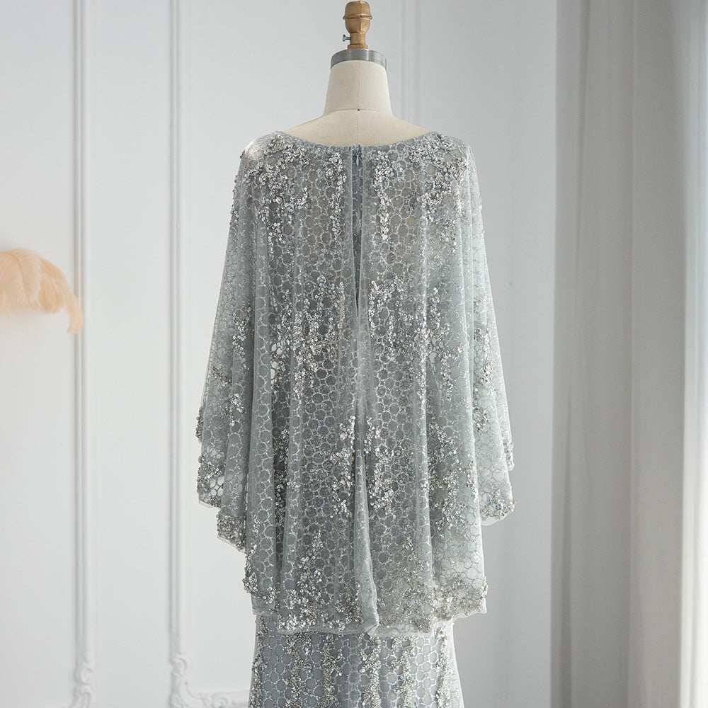 Luxury Gold Mermaid Evening Dress with Cape Shawl SS117