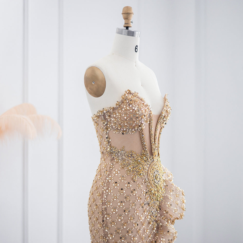 Luxury Champagne Sequin Strapless Short Cocktail Dress RM002