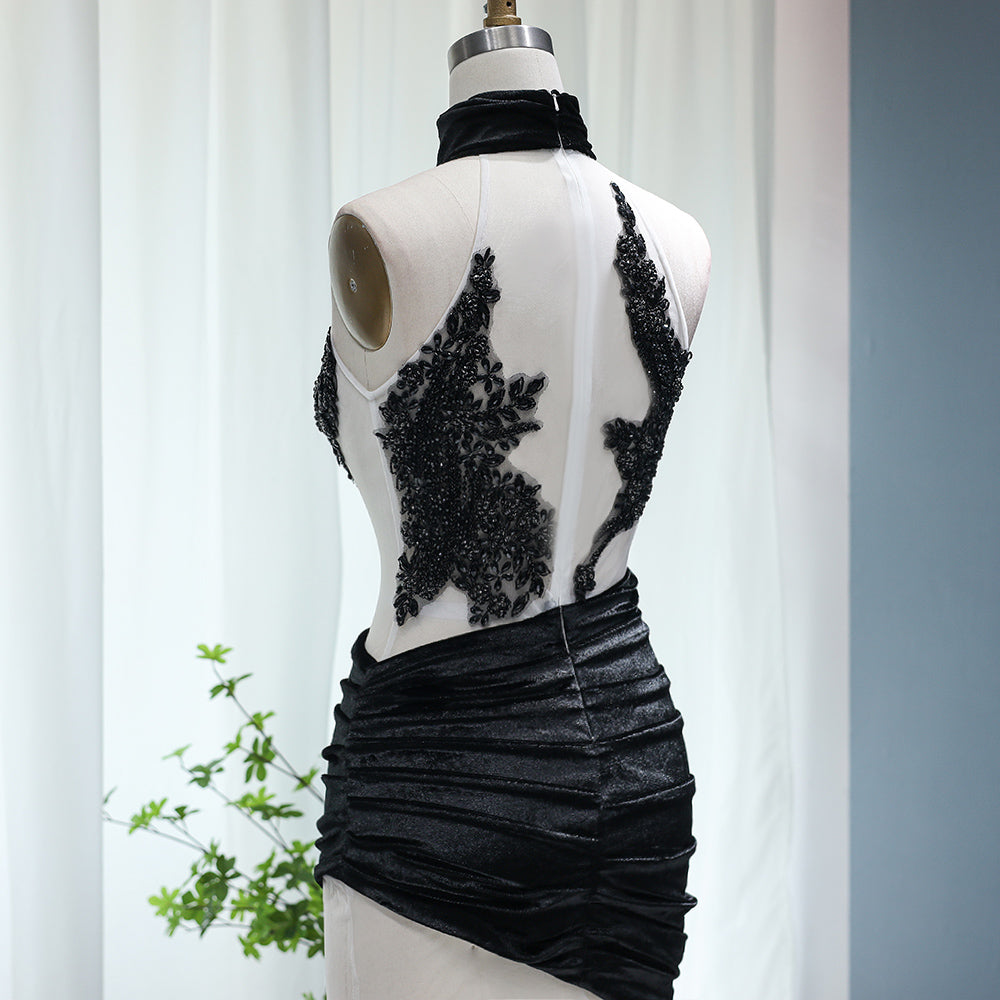 Sexy Halter Beaded Black Short Cocktail Party Dress RM007