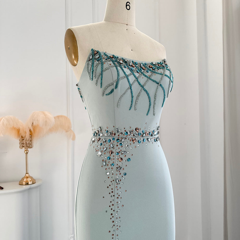 Luxury Turquoise Crystal  Strapless Evening Dress SS331