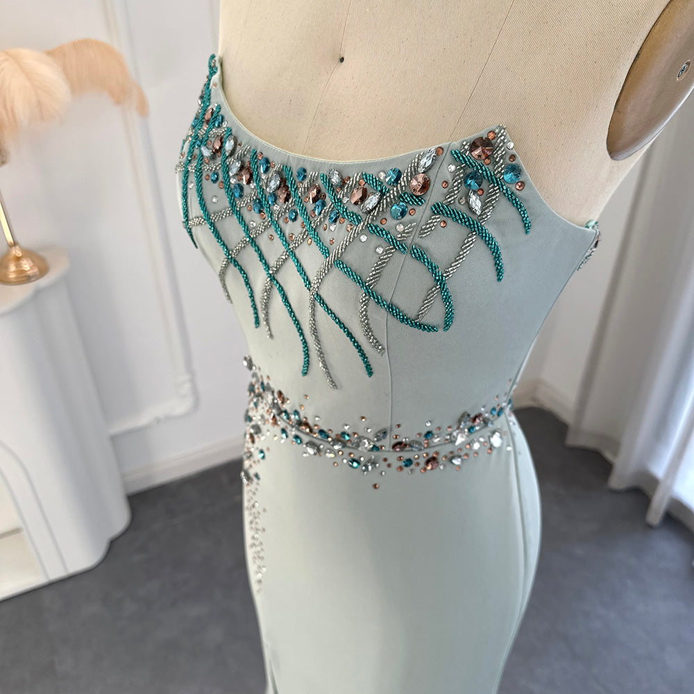 Luxury Turquoise Crystal  Strapless Evening Dress SS331