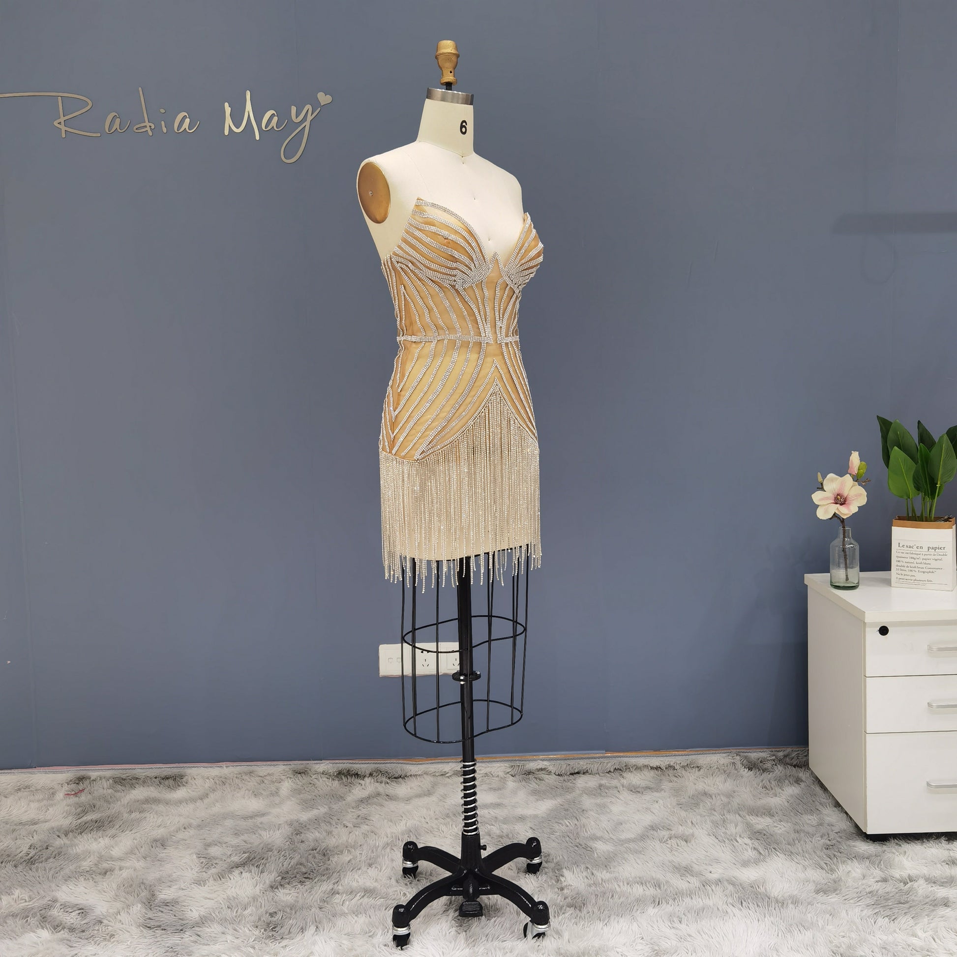 Luxury Beading Tassels Strapless Short Cocktail Dress RM016