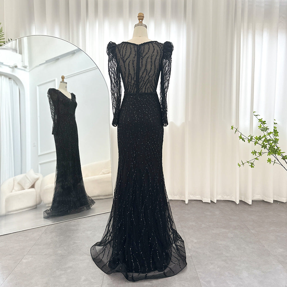 Elegant Long Sleeve Navy Blue Evening Dress SS099