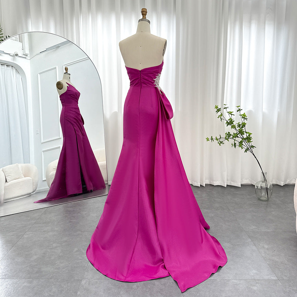 Dreamy Vow Elegant Mermaid Long Fuchsia Evening Dresses 2023 Arabic Overskirt Side Slit Women Wedding Formal Party Gowns 402