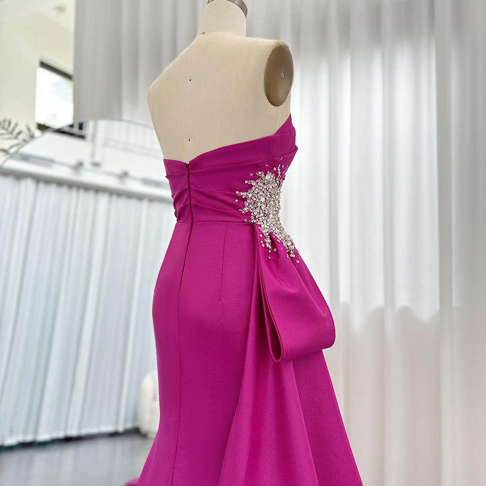 Dreamy Vow Elegant Mermaid Long Fuchsia Evening Dresses 2023 Arabic Overskirt Side Slit Women Wedding Formal Party Gowns 402