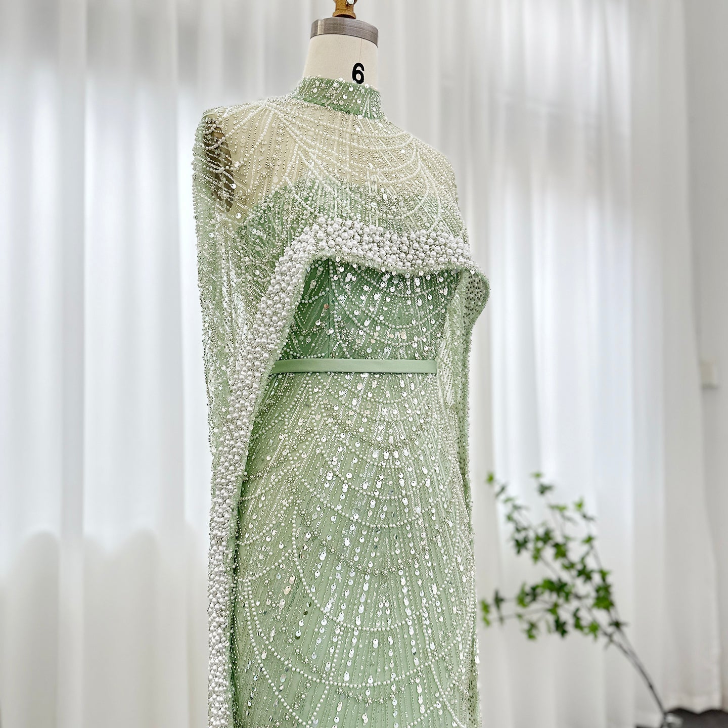 Luxury Long Sleeves Nude Evening Dress with Cape SS369A