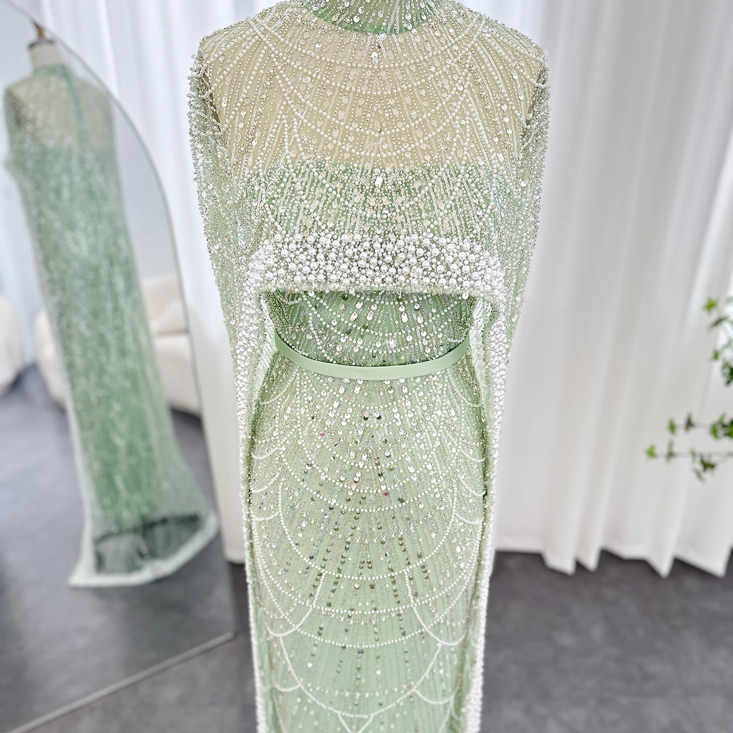 Luxury Long Sleeves Nude Evening Dress with Cape SS369A