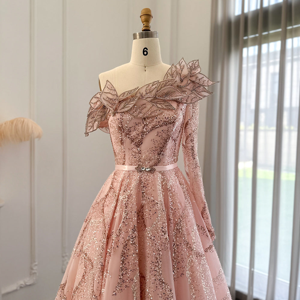 Dreamy Vow Luxury Dubai Ball Gown Gold Evening Dresses for Women Wedding 2023 Elegant One Shoulder Prom Formal Party Gown 359