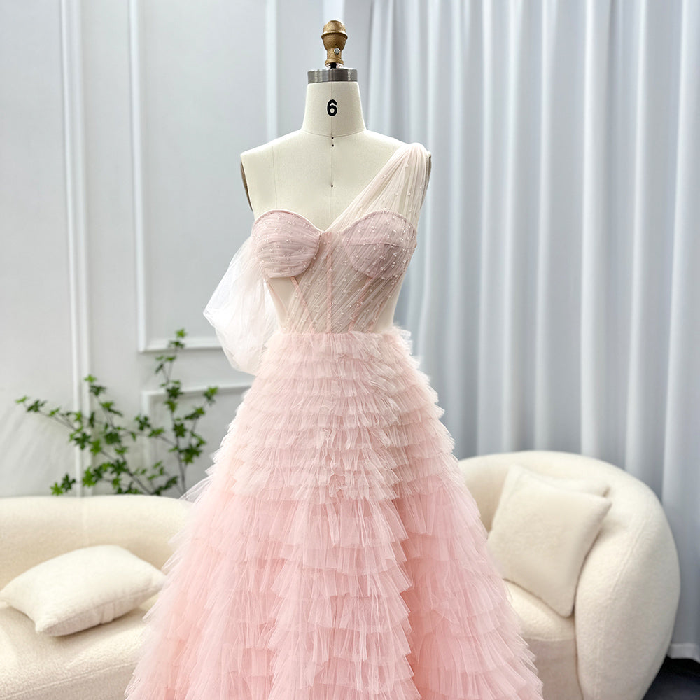 Luxury Pink One Shoulder Evening Dress SS550