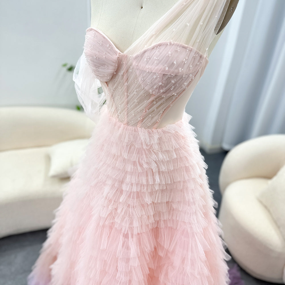 Luxury Pink One Shoulder Evening Dress SS550