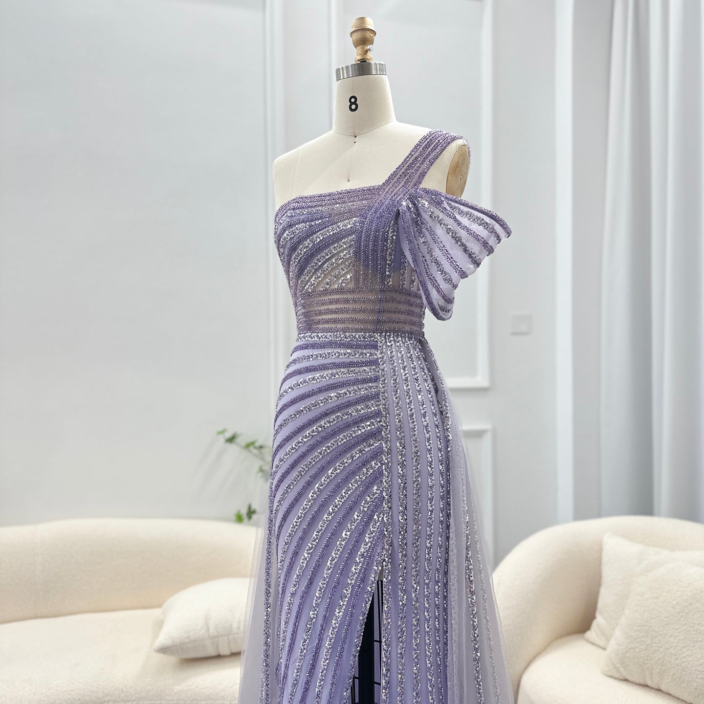 Luxury Green One Shoulder Evening Dress with Overskirt SS016