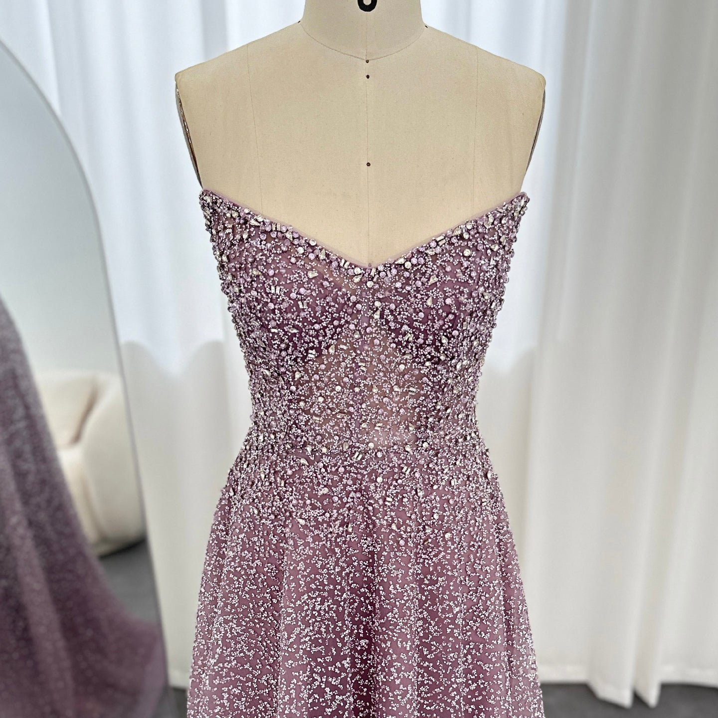 Luxury Crystal Purple Strapless Evening Dress SS699