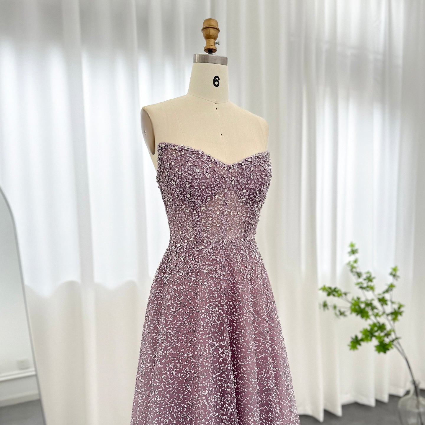 Luxury Crystal Purple Strapless Evening Dress SS699